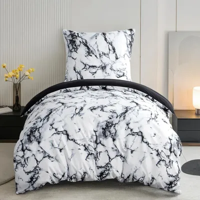 Produktbild von Bettwäsche-Set 155x220 cm Marmor Schwarz mit Kissenbezug 80x80 cm, Mikrofaser, bügelfrei, 2-teilig