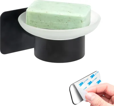 Produktbild von bremermann Bad-Serie PIAZZA BLACK TAPE - Seifenschale ohne Bohren - mit Klebepad, aus Glas und Edelstahl, matt schwarz