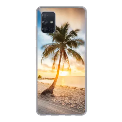 Produktbild von MuchoWow® Handyhülle Schutzhülle Hülle für Samsung Galaxy A71 Sonnenuntergang - Strand - Palme Silikon Softcase Handy Hülle - Kartenbesitzer