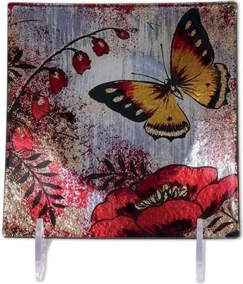 Image de Plaque en verre « Papillon », carrée, 14 cm – Décoration et cadeaux