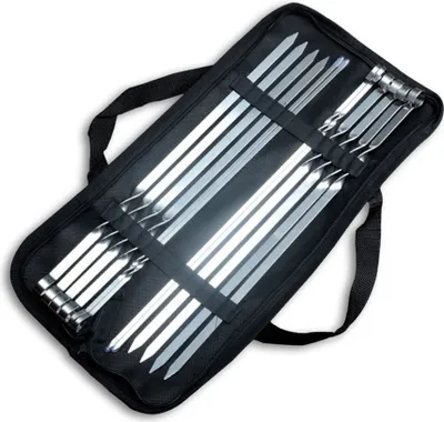 Zdjęcie produktu dla Bayli 12 x szaszłyki do grilla ze stali nierdzewnej z torbą | 40 cm szaszłyki do szaszłyków | szampura nierdzewna | szaszłyki do mięsa na ognisko | grill do szaszłyków | grill BBQ | akcesoria do grilla kebab do mangal