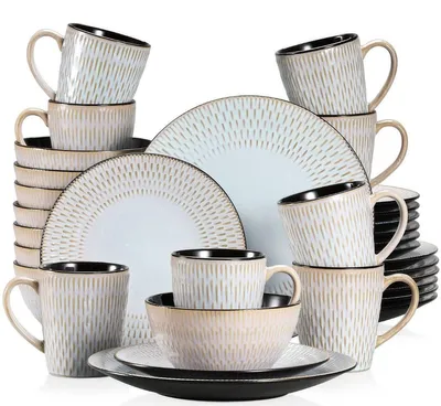 Immagine prodotto di Set di stoviglie - 32 pezzi - 8 persone – Porcellana – – Set di piatti – Piatti piani – Piatti da dessert – Ciotole
