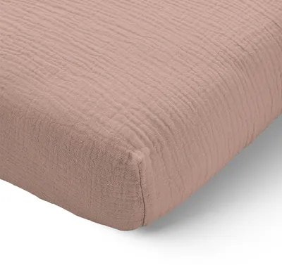 Produktbild von Spannbettlaken aus Musselin-Baumwolle, Altrosa, 80x160 cm, für Kinderbetten, Gummizug, atmungsaktiv