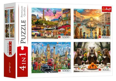 Produktbild von Puzzle 4v1 Malovaná města + Kapybary 4000 dílků 68,3x48cm v krabici 40x27x9cm
