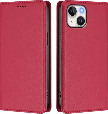 Image de Etui en cuir pour iPhone 14/iPhone 13, étui magnétique en cuirPolyuréthaneavec support Rouge