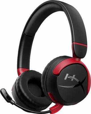 A product shot of a black and red HyperX gaming headset.