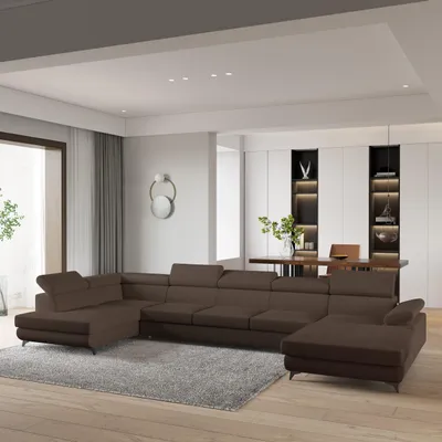 Produktbild von Masseno Ecksofa MONTIVA mit Schlaffunktion U-Form, Sofa mit Bettkasten, Wohnzimmersofa, Couch, Soffa, Bettsofa, Couchgarnitur- Braun, QUELLE 25