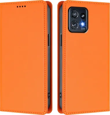 Obrázek produktu pro Kožené pouzdro pro Motorola Edge 40 Pro / Edge+ 2023, magnetické flipové pouzdro zPolyuretankůže se stojánkem Oranžová