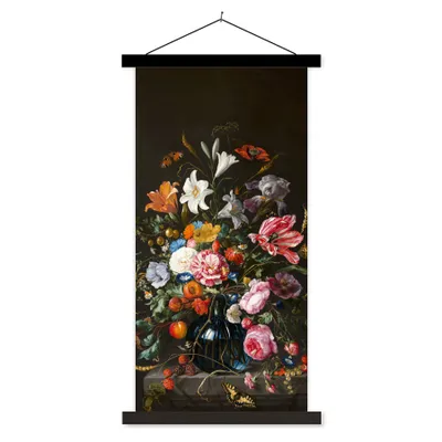 Produktbild von MuchoWow® Textilposter Vase mit Blumen - Jan Davidsz de Heem - Kunst 90x180 cm mit schwarzem Rahmen - Dekoration Wohnzimmer