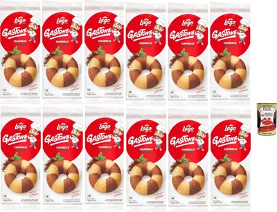 Produktbild von Lago 1968, Le Merende di Ciambelle al Cacao 12x 180g, Kakao-Donuts, Einzeln verpackte, weiche Snacks, ohne Palmöl + Italian Gourmet polpa 400g