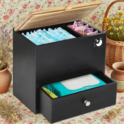 Produktbild von Dekorativer Tamponhalter für das Badezimmer mit Aufbewahrungsbox und Deckel