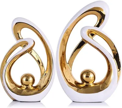 Immagine prodotto di Set di decorazioni decorative in Vetroceramica, 2 pezzi, stile minimalista, bianco e oro, soggiorno, sala da pranzo, ufficio