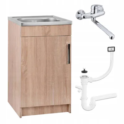 Immagine prodotto di Stamar | mobile da cucina, rovere Sonoma, lavello, 50 x 40 cm, rubinetto a parete cromato, sifone