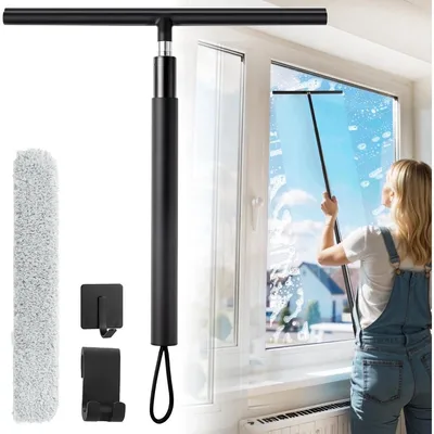 Produktbild von Bodenwischer mit Teleskopstiel (33-146 cm) - Abzieher für Bad & Dusche, Duschabzieher mit Wischbezug & Halterung, Breite 32cm