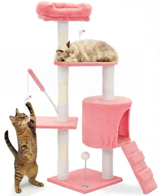 Produktbild von VOUNOT® Kratzbaum 112cm, Mehrstöckiger Katzenbaum mit Kratzsäulen Höhle, Rosa