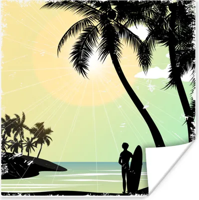 Produktbild von MuchoWow® Poster Strand - Sonne - Palme - Surfen 75x75 cm - Wand Dekoration