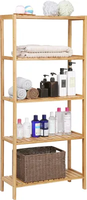 Produktbild von SONGMICS Badregal Bücherregal, 5 Ebenen, stufig höhenverstellbar, Bambus