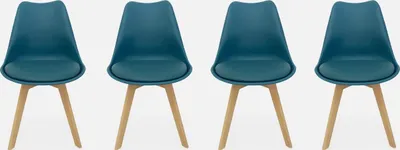 Produktbild von sweeek NILS 4er-Set Stühle, skandinavisch, Holz, Wasserblau, bequem mit Kissen, 110 kg