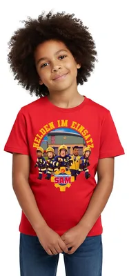 Produktbild von Spreadshirt Feuerwehrmann Sam™ Helden Im Einsatz Kinder T-Shirt, 98/104 (3-4 Jahre), Rot