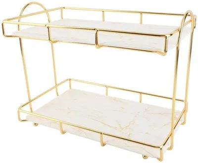 Image de Organisateur de salle de bain, 2 niveaux - Tiroir multifonctionnel - Stable et durable - Rangement pour produits de soin et maquillage - Finition dorée