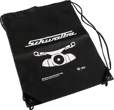Produktbild von Retro-Sportbeutel, Schwarz, Motiv Schwalbe, Kordelzugverschluss