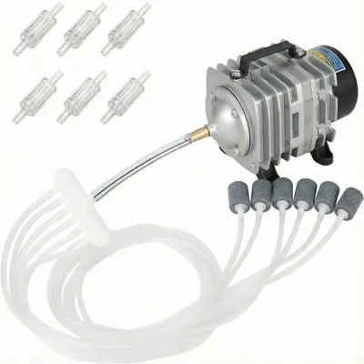 Obrázek produktu pro Vzduchovač do akvária, elektromagnetická vzduchová pumpa 32 W, 3600 l h, sada s 6 vzduchovacími kameny a hadičkami