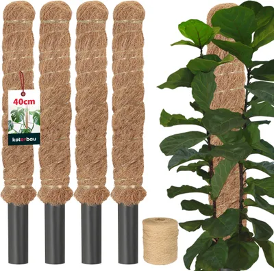 Obrázok produktu pre KOTARBAU® Sada 4 ks tyčí na mach pre monstera ⌀ 3,2 x 40 cm Opora pre izbové rastliny Tyč na rastliny Kokosová tyč  Opora pre rastliny z kokosového vlákna Hnedá