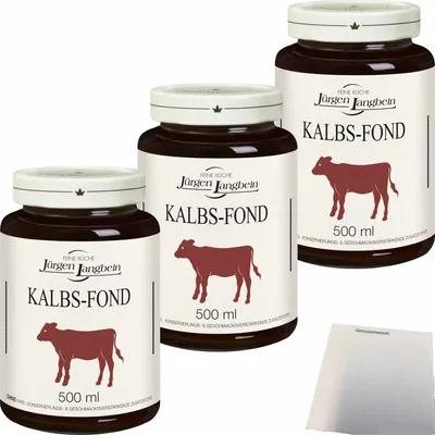 Produktbild von Jürgen Langbein Kalb Fond und Kraftbrühe 3er Pack (3x500ml Glas) + usy Block