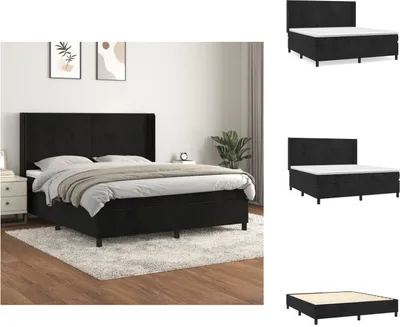 Image de vidaXL Lit Boxspring avec Matelas Noir 180x200 cm Velours - Lits et Sommiers