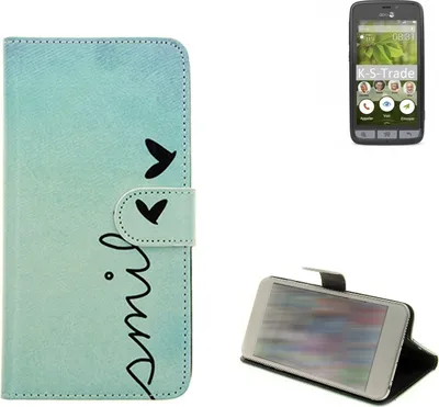 Produktbild von K-S-Trade Schutz-Hülle Handy-Hülle kompatibel mit doro 8031 Hülle Wallet Case  Flip cover bookstyle Etui Handyhülle ''smile'' türkis