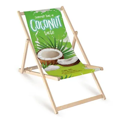 Produktbild von Holz Liegestuhl klappbar „Coconut“ – Gartenstuhl Relaxstuhl Sonnenliege Balkon Terrasse Tropenmotiv