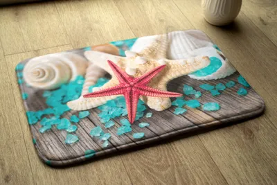 Produktbild von Badteppich Saugfähige - Badezimmer Teppich - Rutschfester Badvorleger Badematte - 75x45 cm - Seestern Muscheln