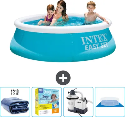 Produktbild von Intex runder aufblasbarer Easy Set-Pool – 183 x 51 cm – Blau – im Lieferumfang enthalten Sonnensegel - Wartungspaket - Filterpumpe für Schwimmbad - Bodenplane