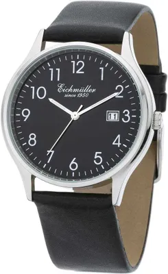 Produktbild von Eichmüller Herrenuhr 3051-04 Edelstahl silberfarben-schwarz Lederband 38 mm
