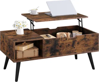 Produktbild von WOLTU Couchtisch höhenverstellbar, mit Stauraum, Beistelltisch, 100x(43-57) x50 cm : Rustikales Braun Farbe: Rustikales Braun