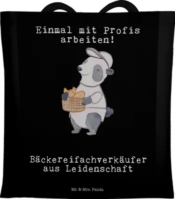 Produktbild von Mr. & Mrs. Panda canvas tasche Bäckereifachverkäufer Leidenschaft - Schwarz - Geschenk, Backstube, Schultasche, Tote Bag, Bäckerladen, Shopping, Spruch, Witzig, Bäckerei