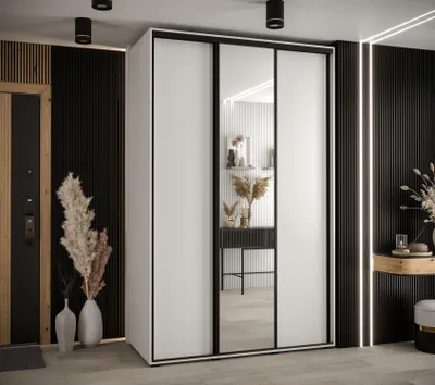 Produktbild von Kleiderschrank ASIRI 3 - 150/60 cm, weiß/schwarz
