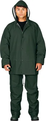 Produktbild von Regenschutzkleidung grün aus Polyurethan, Set aus Hose und Jacke mit Kapuze XXXL