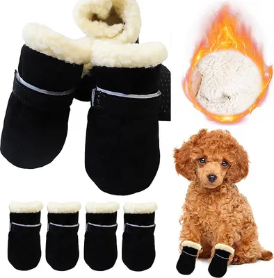 Produktbild von 4 Stück Hundeschuhe Pfotenschutz Wasserdicht, Anti Rutsch Hundesocken, Hundeschuhe Winter, Weicher Verstellbarer (Schwarz,M)
