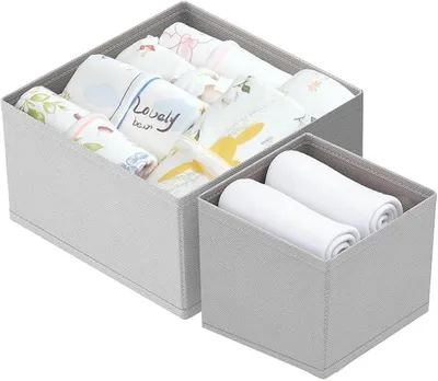 Produktbild von PolkaHome® 2er Set Schubladen-Organizer, faltbar, Wäsche-Organizer für Kleiderschrank, Schublade, Kommode, Grau