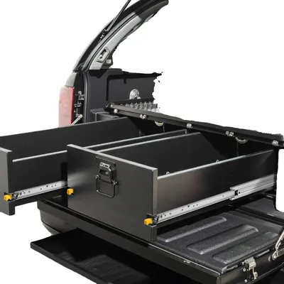 Imagen del producto de Guías para cajones, de 457 mm de longitud, con una capacidad de carga de 226,8 kg, sistema de extracción total de 3 vías, montaje lateral y rodamientos de bolas