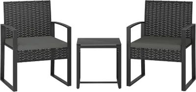 Produktbild von Rattan Bistroset 3-teilig Gartenmöbel 2 Stühle Couchtisch Balkonset Dunkelgrau