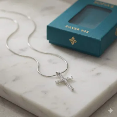 Produktbild von 925 Silber Kreuz Kette Geschenk Kind Patentante Taufe Kommunion Konfirmation Halskette mit Kreuz Schmuck Frau Kinder Geburtstag Geschenk