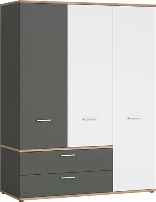 Produktbild von Kleiderschrank 3-türig in Eiche Nb. mit weiß und grau TOMAR-129, B/H/T ca. 150/196/60 cm