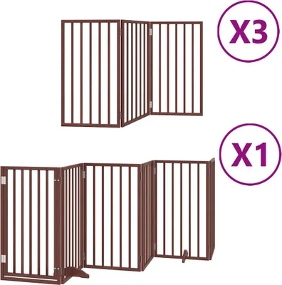 Immagine prodotto di vidaXL Cancelletto per cani a 15 pezzi con porta Pieghevole Marrone 750 cm Legno di pioppo