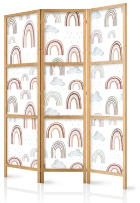 Produktbild von Muralo Japanischer PARAVENT 3-teilig Raumteiler klappbar PREMIUM-Vliesleinwand REGENBÖGEN WOLKEN für Kinderzimmer 135cmx172cm