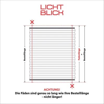 Diagram showing how to measure the length of a pleated blind for ordering.