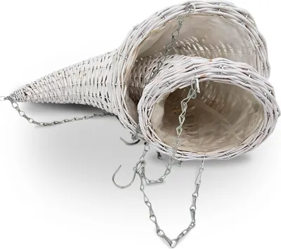 Produktbild von BLUMENAMPEL "FÜLLHORN" | 2er Set, Rattan | handgefertigt Korbgeflecht | Farbe: weiß