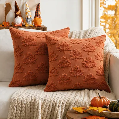Productafbeelding van Kussenslopen, 2 stuks, 50x50 cm, herfstmotief, esdoornblad, bruin