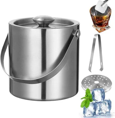 Produktbild von Eiskübel mit Deckel - Doppelwandig isoliert - 2 Liter - Silber
